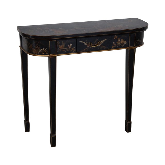 Hand Painted Chinoiserie Demilune Console Table | Chairish