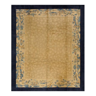1920s Traditional Beige Field Landscape Scene Deco Antique Peking Chinese Rug For Sale