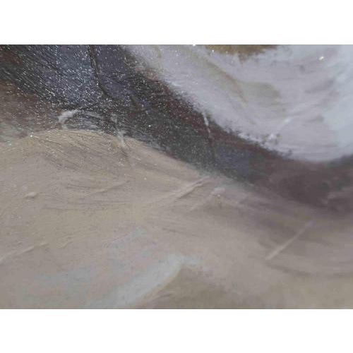 This refined abstract painting by Anna Maria Caboni features a harmonious interplay of soft neutrals, warm earth tones,...