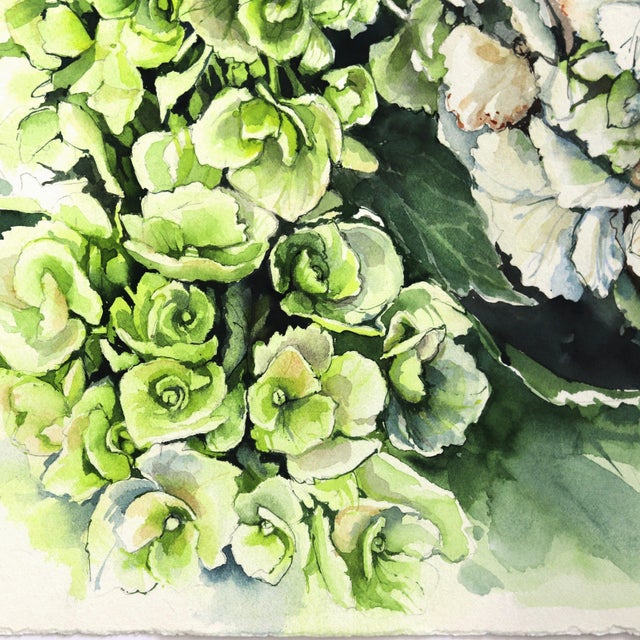 2010s Green and White Hydrangeas - Floral Watercolor Painting Original Artwork by Anna Kudriashova For Sale - Image 5 of 7