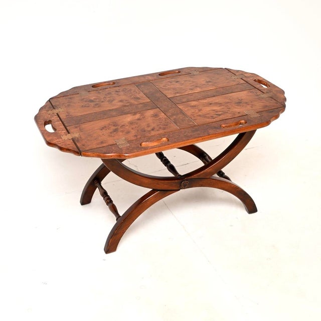 A beautiful and very useful antique burr elm butlers tray top coffee table. This was made in England, it dates from around...