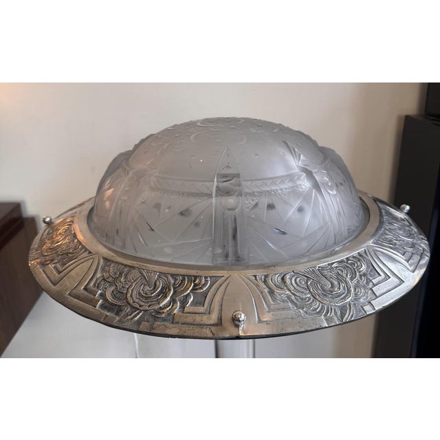 Art Deco A La Nuit Étoilée Ceiling Light in Pressed Molded Glass and Nickel-Plated Bronze by Müller Frères Lunéville, 1930 For Sale - Image 12 of 18