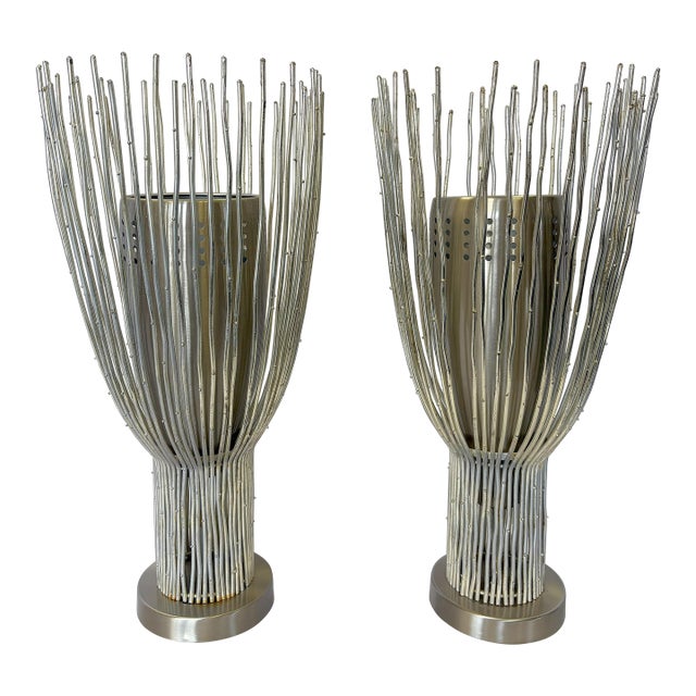 Modern Z. Gallerie Style Chrome Finish Branch Up-Light Fixtures- A Pair For Sale