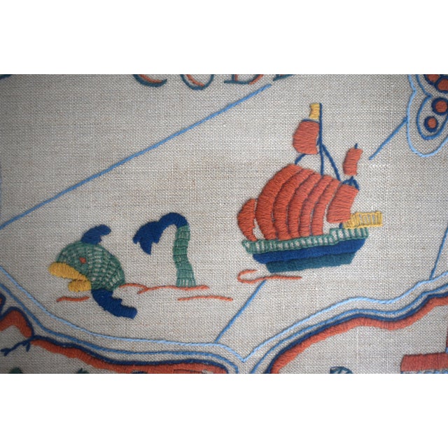 Cap Codd C1930s Crewel Embroidered Map For Sale In New York - Image 6 of 8