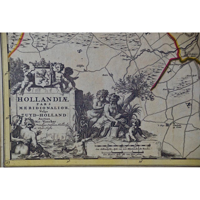 A Hand Colored 17th Century Visscher Map "Hollandiae" Southern Holland, 1678 For Sale - Image 4 of 5