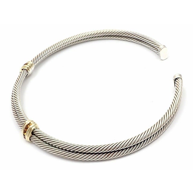 Contemporary David Yurman 14k Gold Silver Citrine Double Cable Collar Necklace For Sale - Image 3 of 7