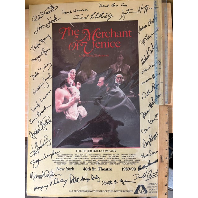 1989 the Merchant of Venice Broadway Poster — Hand Signed by Dustin Hoffman & Cast, Peter Hall Company For Sale - Image 4 of 5