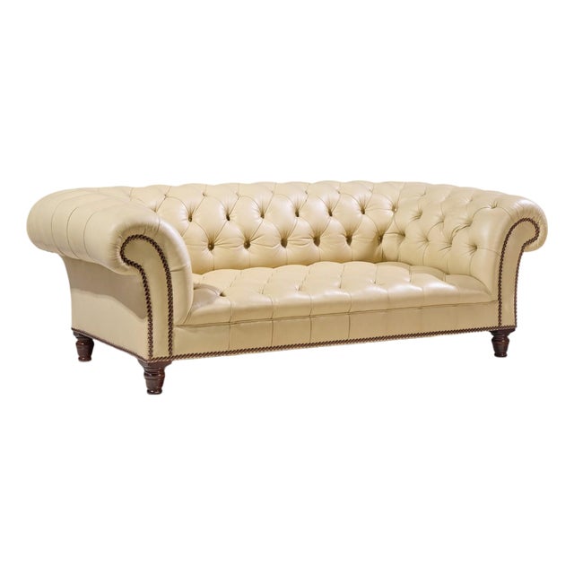 George Smith Early Victorian Chesterfield Tufted Leather Sofa For Sale