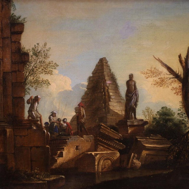 Capriccio with Classical Ruins and Figures, 1730, Oil on Canvas For Sale - Image 12 of 15