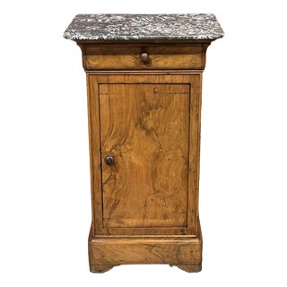 Bedside Table in Walnut, Oak and Marble Top, 19th Century For Sale