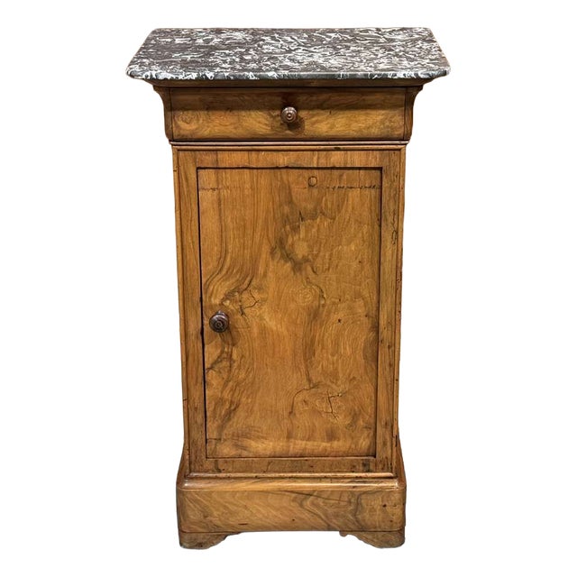 Bedside Table in Walnut, Oak and Marble Top, 19th Century For Sale