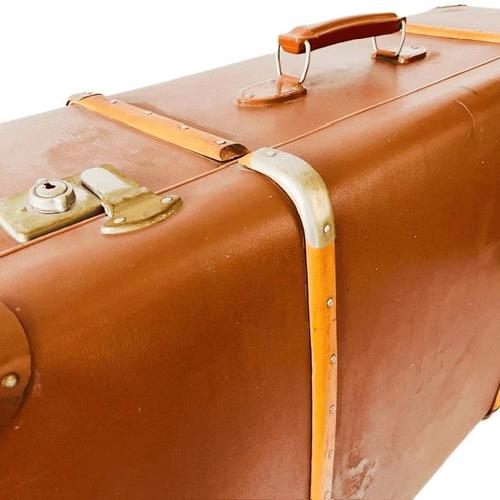 Brown Antique Brocante Nubuck Leather Trunk, 1920s For Sale - Image 8 of 10