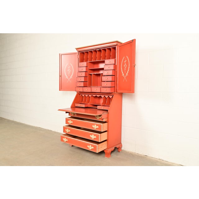 1970s Baker Furniture Style Georgian Red Lacquered Bureau With Drop Front Secretary Desk, Circa 1970s For Sale - Image 5 of 15