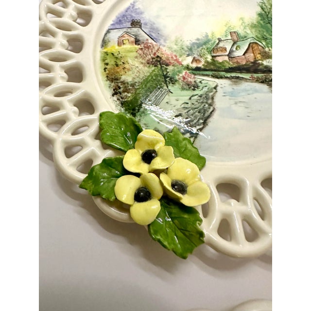 English Traditional Cottage Hand Painted Decorative Plates, Set of 4 For Sale - Image 11 of 12