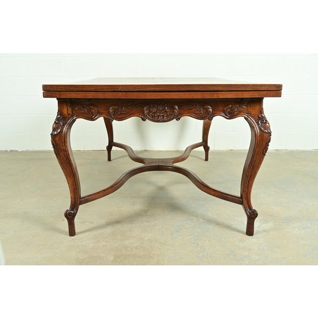 Baker Furniture Style French Provincial Louis XV Carved Oak Extension Dining Table, Circa 1960s For Sale - Image 13 of 15