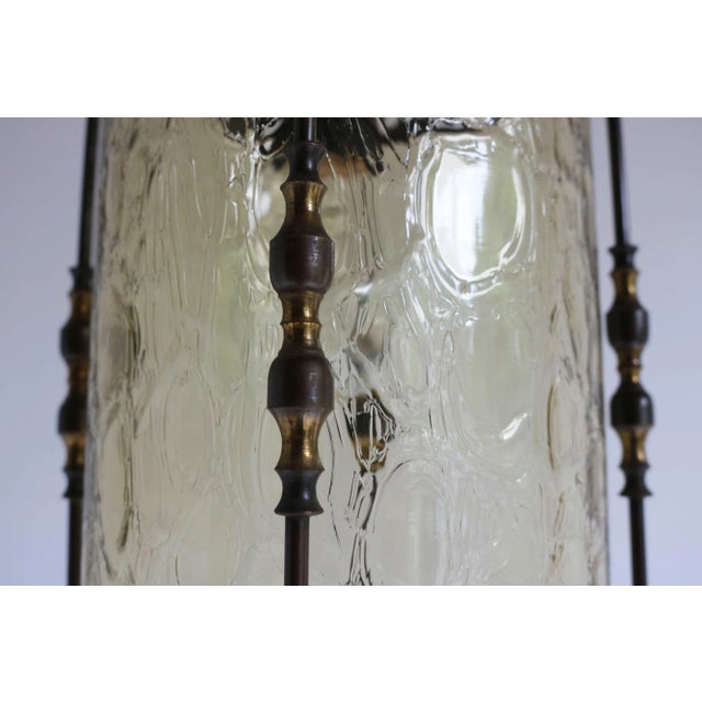 1950s Vintage Brass and Textured Glass Pendant Lantern, France, 1950s For Sale - Image 5 of 13