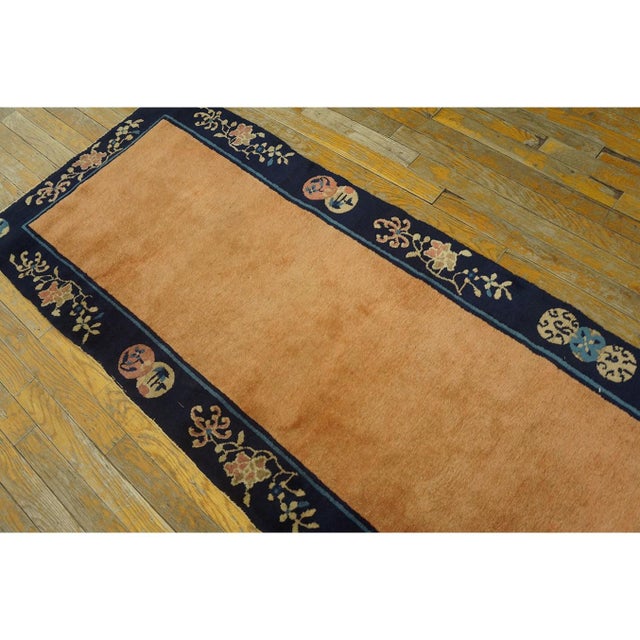 1920s Apricot Open Field Geometric Antique Chinese Peking Carpet 2'4" X 8'9" Rug For Sale In New York - Image 6 of 10