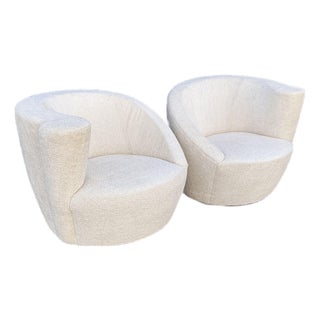 Vintage Vladimir Kagan Nautilus Swivel Lounge Chairs Boucle Fabric - Pair For Sale
