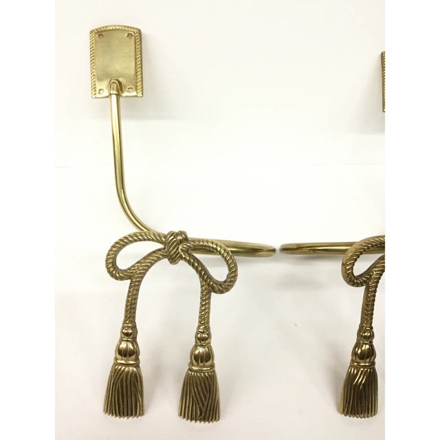 Pair of Vintage Brass Tassel Design Curtain Tieback Brackets For Sale - Image 4 of 12