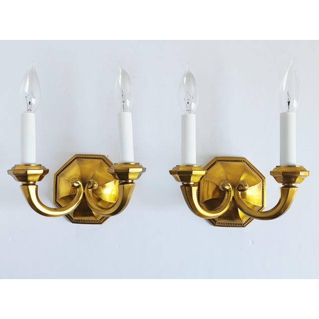 Early 20th Century Georgian Cast Brass Wall Sconces-a Pair For Sale - Image 12 of 12