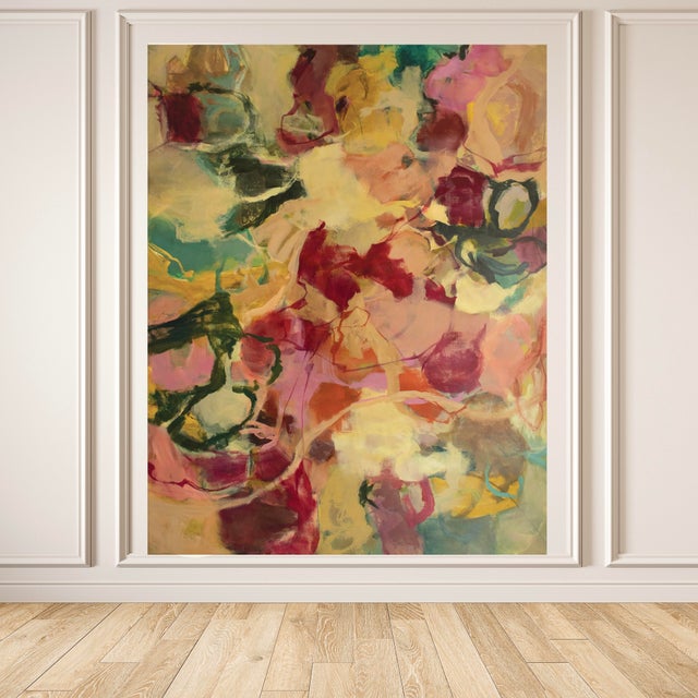 This oversized oil and mixed media painting on canvas by Susan Foley is named "Sun Kissed" and can be hung vertically or...