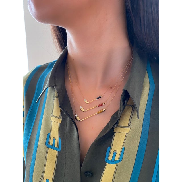 Diamond Golden Tiger's Eye Golf Club Birdie Charm Yellow Gold Necklace Pendant For Sale - Image 12 of 18