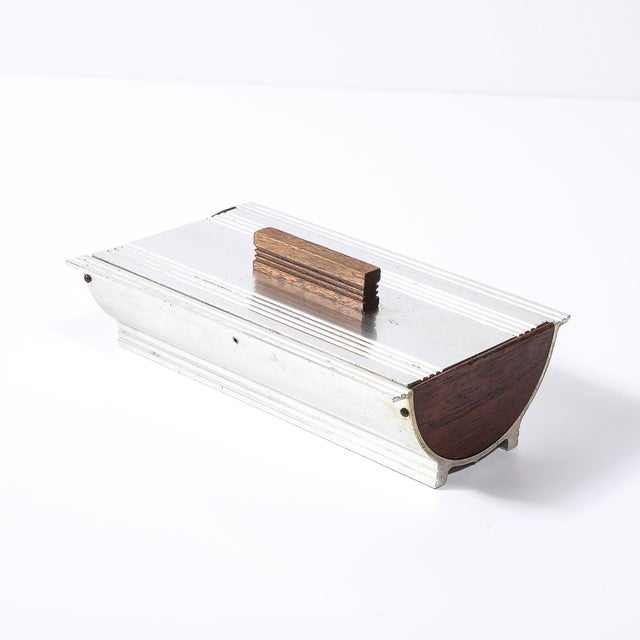 Art Deco Machine Age Cigarette Box in Aluminum & Walnut Signed Kensington For Sale In New York - Image 6 of 14