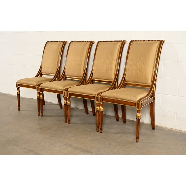French Karges French Regency Louis XVI Carved Walnut and Gold Gilt Dining Chairs | Set of Four For Sale - Image 3 of 14