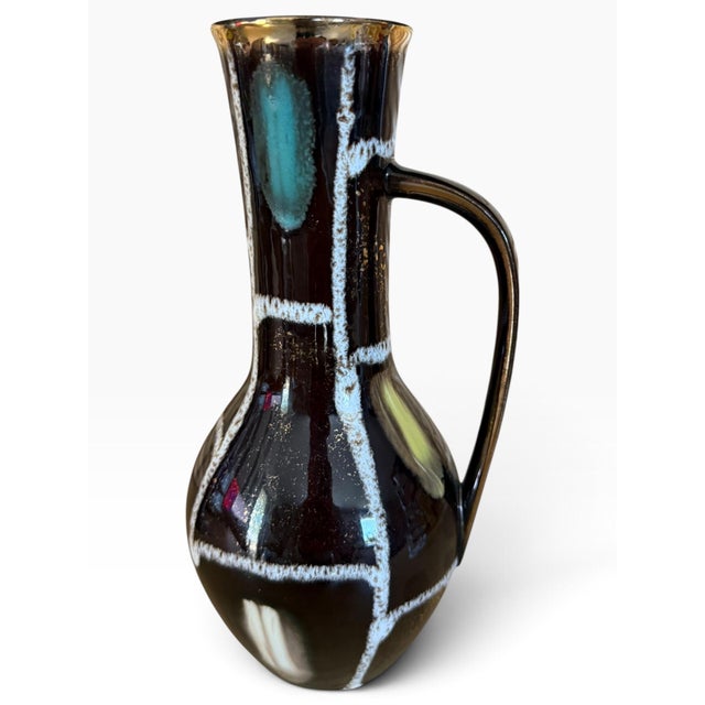 Striking vintage Fohr Keramik ceramic pitcher/vase from West Germany, featuring a wonderfully graphic mid-century design...