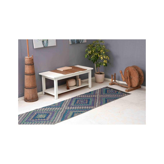 1960s Embroidered Vintage Kilim Runner - 2`6″ X 14`1″ Ft. For Sale - Image 5 of 6
