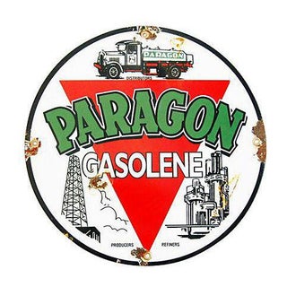 Vintage Paragon Gasoline Porcelain & Metal Gas Sign For Sale