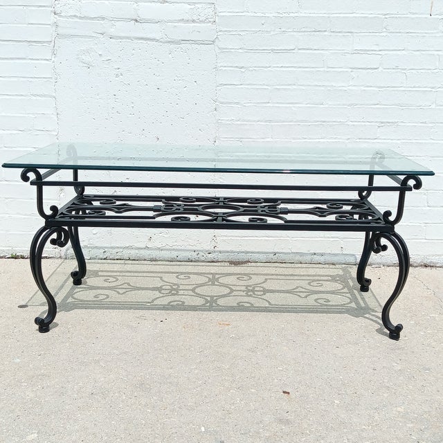 Vintage 19th Century French Wrought Iron Indoor/Outdoor Coffee Table With 1" Thick Table Top Glass For Sale - Image 9 of 18