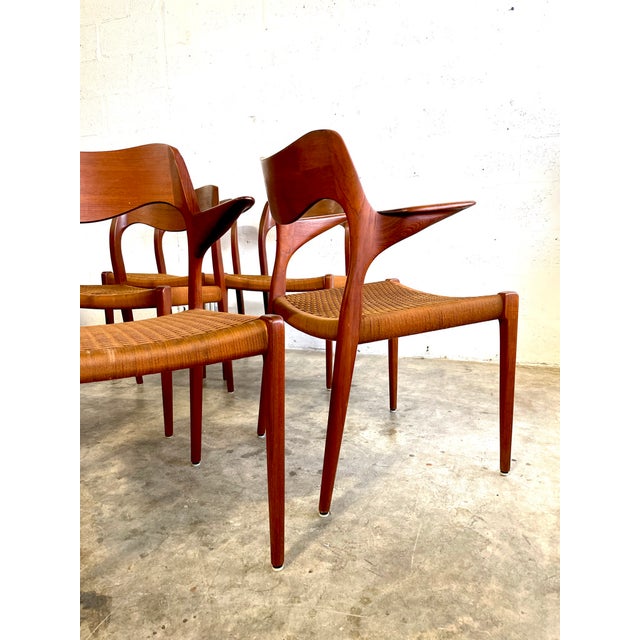 Mid-Century Modern Danish Mid Century Teak Niels Moller Model 55 and Model 71 Dining Chairs For Sale - Image 3 of 8