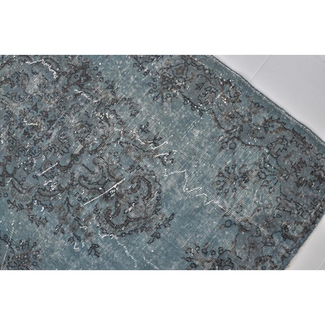 Textile 1960s Blue Oushak Turkish Small Carpet For Sale - Image 7 of 10