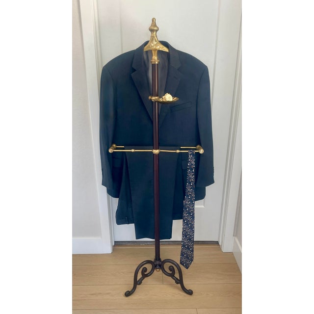 Vintage Hollywood Regency Style Gentlemen's Brass & Decorative Iron Valet Clothing Rack For Sale - Image 10 of 10