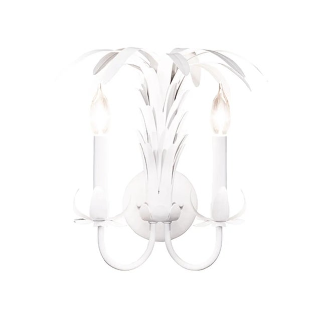 New item. Not vintage. Add a touch of whimsy to any room with our Reseda White Metal Wall Sconce. With a coastal palm...