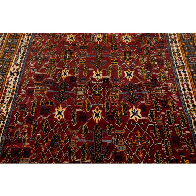 5 X 8 Vintage Shiraz Persian Wool Rug Handmade in Burgundy Red For Sale In New York - Image 6 of 9