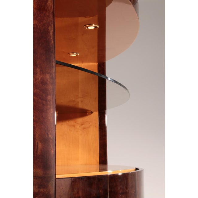 Brown Goatskin Bar Cabinet with Electric Lift and Mirror Interior by Aldo Tura, 1960 For Sale - Image 3 of 15