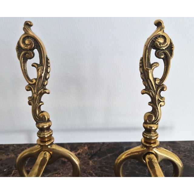 Brass Pair of Handmade Italian Solid Brass Fireplace Andirons For Sale - Image 8 of 8