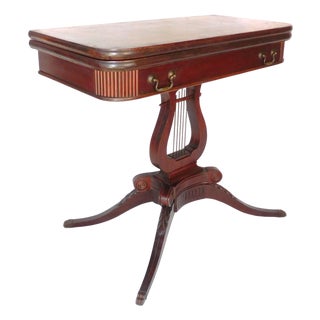 Late 1930s Vintage Lexington Chair Company Mahogany Veneer Lyre Flip-Top Game Table For Sale