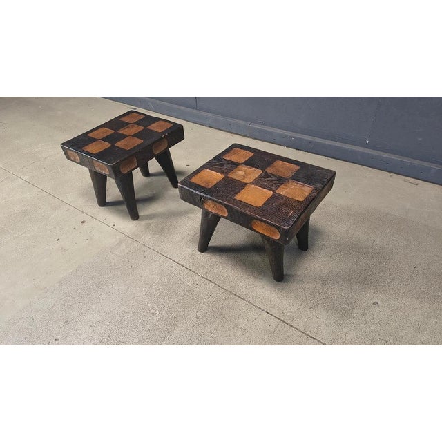 1960s Vintage Rustic Wooden Stools, 1960s, Set of 2 For Sale - Image 5 of 13