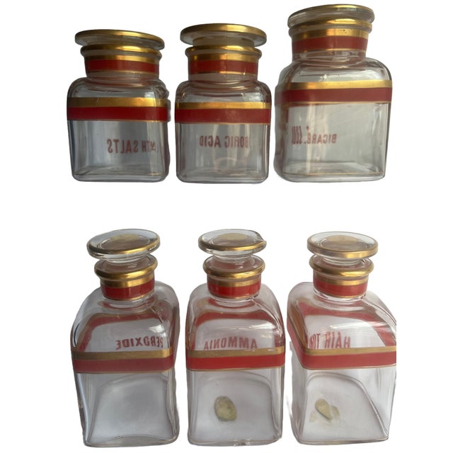 Glass Antique Pharmacy Apothecary Jars - Set of 6 For Sale - Image 7 of 12