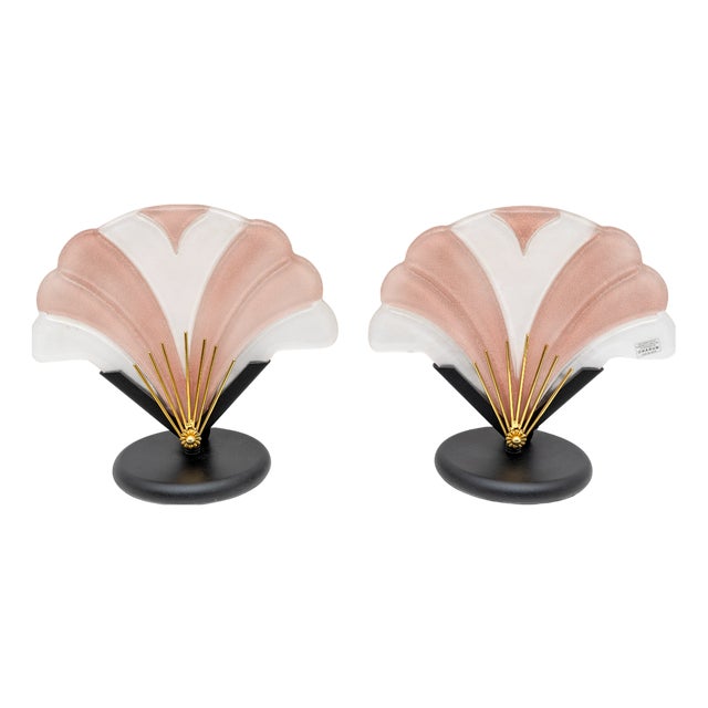 Art Deco Style Murano Glass Table Lamps, 1970s, Set of 2 For Sale