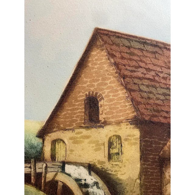 Old Dutch Watermill Etching W/ Aquatint by Van Delft c.1930 For Sale - Image 9 of 12