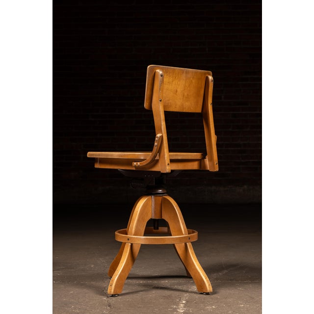 Antique Adjustable Wooden Swivel Drafting Stool For Sale In Chicago - Image 6 of 6