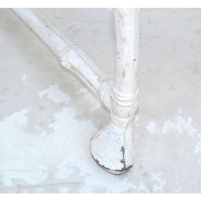 Large French Maison Jansen Steel Faux Bamboo Lounge Chairs Distressed Look Pair For Sale - Image 10 of 13