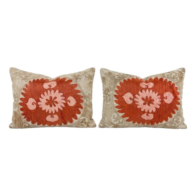 Uzbek Cotton Suzani Pillow Cover 24'' X 28'' - Set of Two For Sale