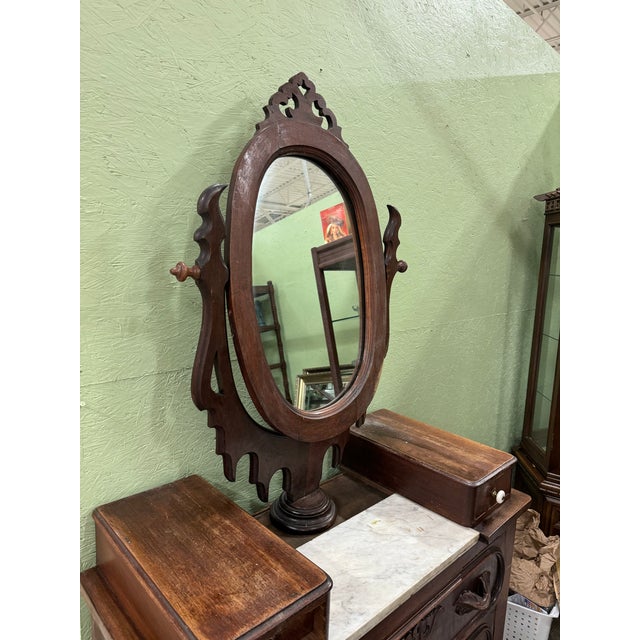 Early 20th Century Antique Victorian Dresser With Marble Insert & Oval Swivel Mirror For Sale - Image 5 of 6
