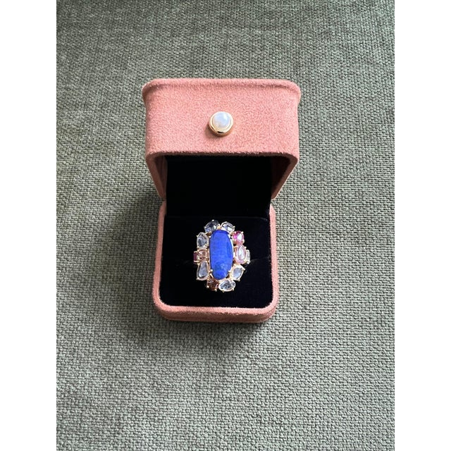 Bochic “Capri” Blue Opal & Multi Color Sapphire Ring Set In 18K Gold & Silver For Sale - Image 11 of 12