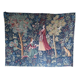 French Medieval Style Tapestry with Romance Scene and Mille-Fleurs from Abusson For Sale